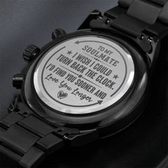 To My Soulmate Turn Back the Clock Charcoal Black Chronograph Watch