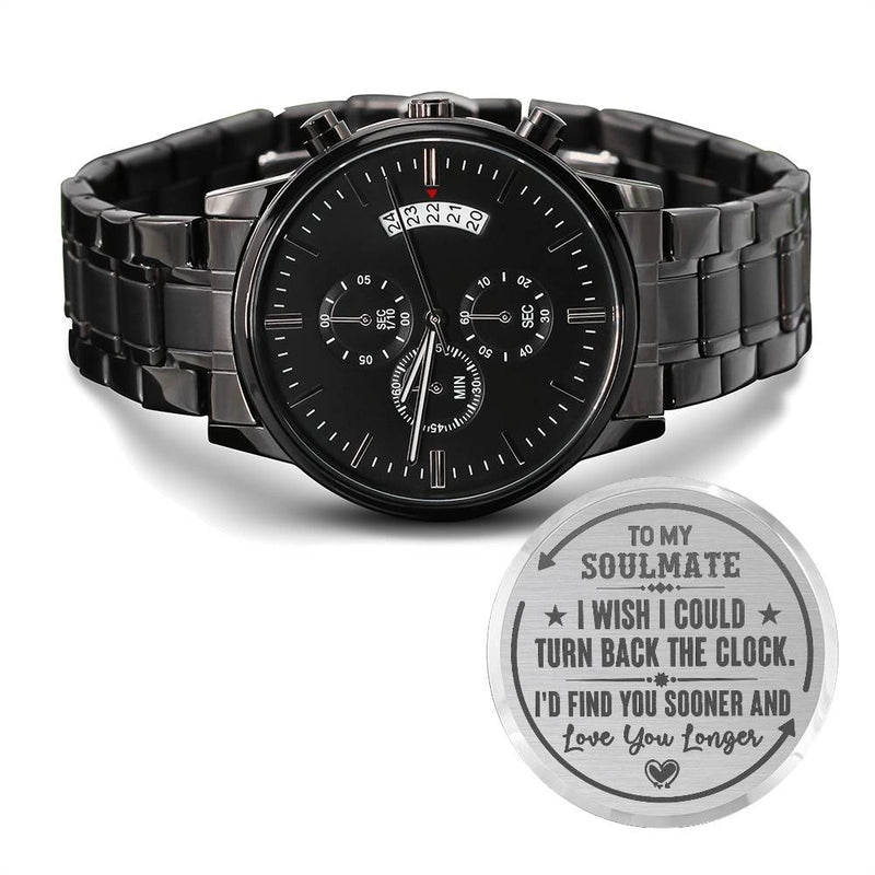 To My Soulmate Turn Back the Clock Charcoal Black Chronograph Watch