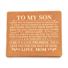 To My Son Promise Yellow Leather Wallet