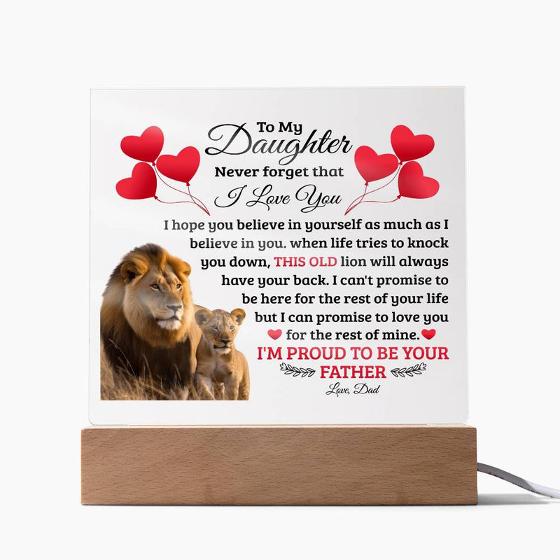 To My Daughter Old Lion Acrylic Square Plaque