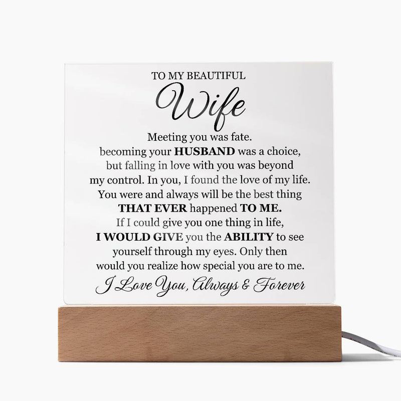 To My Beautiful Wife Printed Acrylic Square Plaque