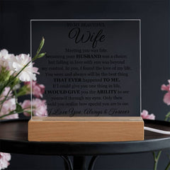 To My Beautiful Wife Printed Acrylic Square Plaque