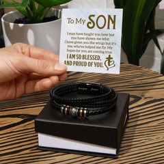 To My Son Love You Forever Mens Leather Bracelet