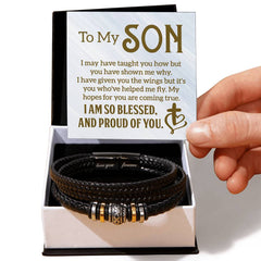 To My Son Love You Forever Mens Leather Bracelet