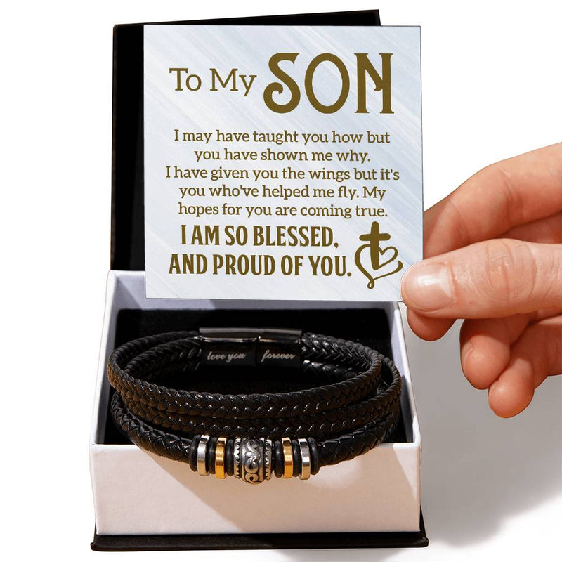 To My Son Love You Forever Mens Leather Bracelet