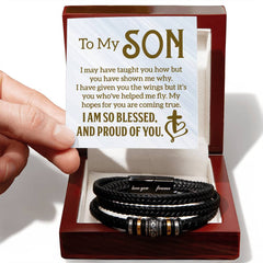 To My Son Love You Forever Mens Leather Bracelet