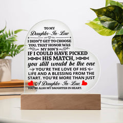 To My Daughter-in-Law Honor Acrylic Heart Plaque