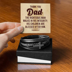 Proverbs 20:7 Men's Leather Cross Bracelet
