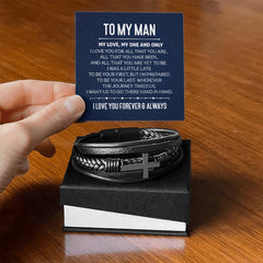 My One and Only Men's Cross Leather Bracelet