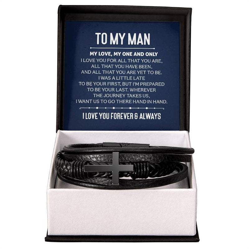 My One and Only Men's Cross Leather Bracelet