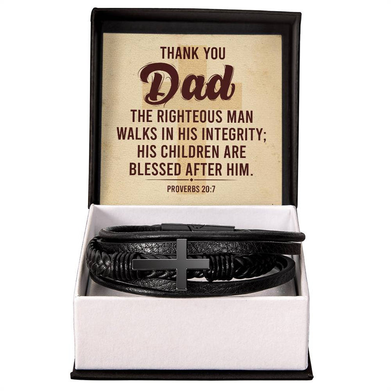 Proverbs 20:7 Men's Leather Cross Bracelet
