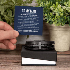 My One and Only Men's Cross Leather Bracelet