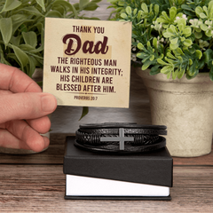 Proverbs 20:7 Men's Leather Cross Bracelet