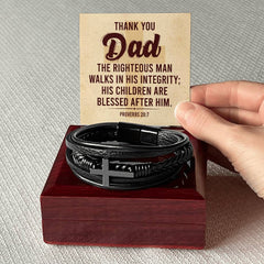 Proverbs 20:7 Men's Leather Cross Bracelet