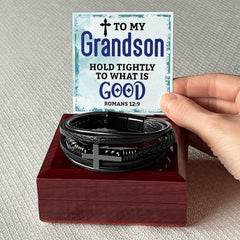 Hold Tightly Cross Leather Bracelet