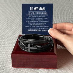 My One and Only Men's Cross Leather Bracelet