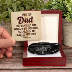 Proverbs 20:7 Men's Leather Cross Bracelet