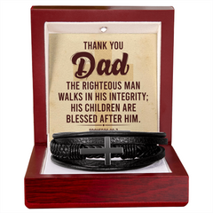Proverbs 20:7 Men's Leather Cross Bracelet