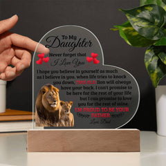 To My Daughter Old Lion Acrylic Heart Plaque