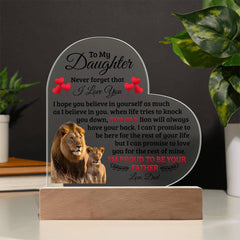 To My Daughter Old Lion Acrylic Heart Plaque