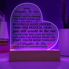 To My Daughter-in-Law Honor Acrylic Heart Plaque