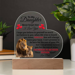 To My Daughter Old Lion Acrylic Heart Plaque