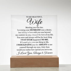 To My Beautiful Wife Printed Acrylic Square Plaque