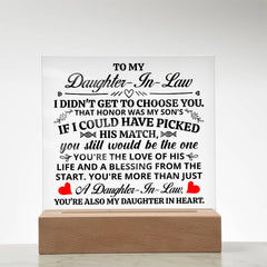 To My Daughter-in-Law Honor Acrylic Square Plaque