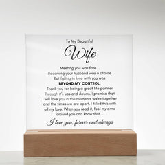 To My Wife Fate Acrylic Square Plaque