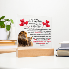To My Daughter Old Lion Acrylic Square Plaque