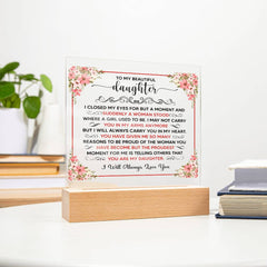 To My Beautiful Daughter Acrylic Square Plaque